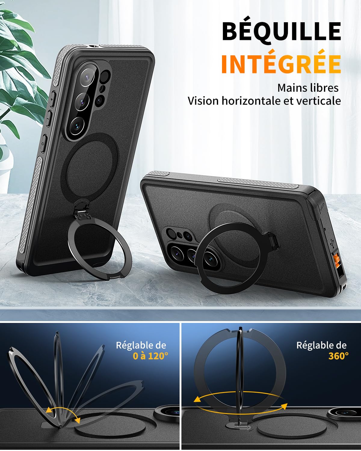 Coque pour Samsung S26 Ultra IP68 Étanche avec Support pour MagSafe | Intégrale Incassable Etui avec Protection Écran, Antipoussière Antichoc Waterproof Case pour Samsung Galaxy S26 Ultra, Noir