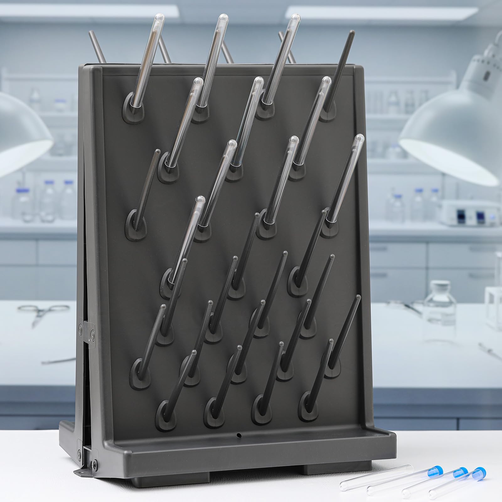 Pushglossy 1 estante de secado de laboratorio de doble cara, 54 clavijas, para montaje en pared, cristalería de laboratorio, tubo de ensayo, equipo de limpieza, desmontable