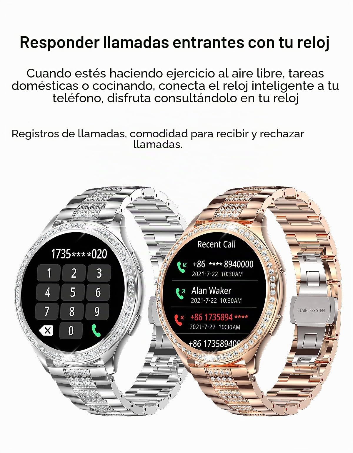 findtime Reloj inteligente para mujer, reloj inteligente dorado y plateado, reloj de presión arterial, rastreador de fitness con llamada Bluetooth, monitor de frecuencia cardíaca, oxígeno en sangre