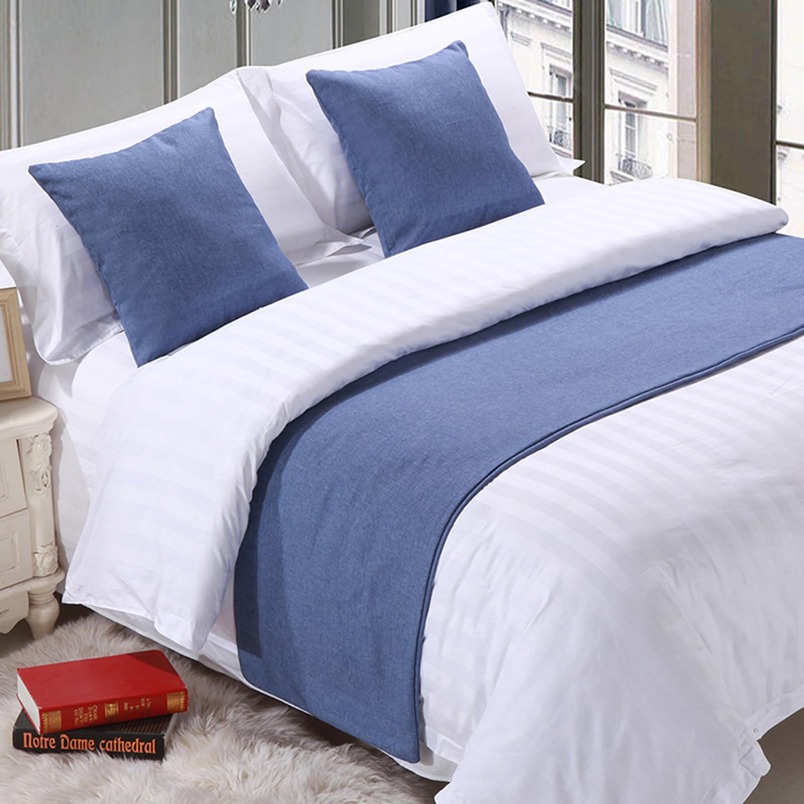 QRGMKL Premium Bed Runner for Foot of Bed, Solid Color Bed Scarf Cotton Linen Bedspread Home Decoration Hotel Bedroom Bedding Protector-Light Blue||180X50cm for 1.2m Bed