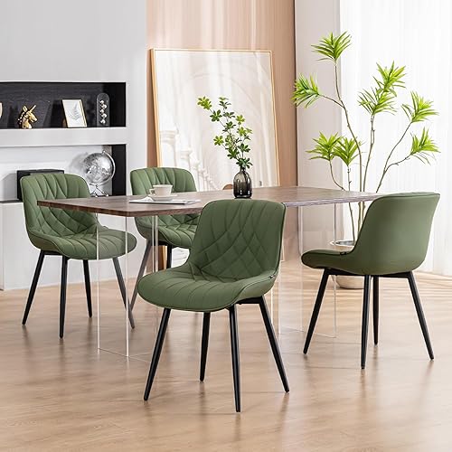Miniatura 6 de YOUNUOKE Juego de 2 sillas de comedor modernas de mediados de siglo, cómodas sillas tapizadas de piel sintética para cocina, comedor, color verde