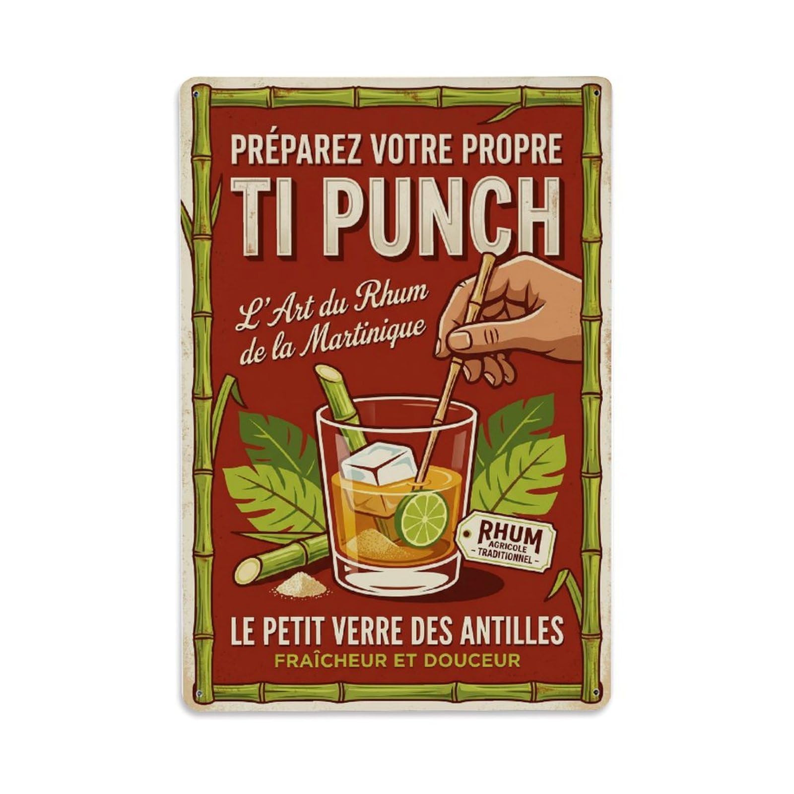 Ti Punch Delightful Sip Metal Tin Sign Plaque Wall Decor for Cafe, Club Bar, Office, Home Garden Metal Poster 8x12Inch