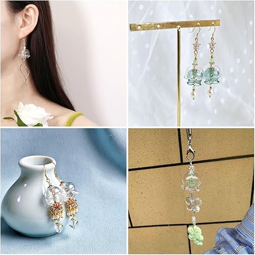 Vista 73 de FASHEWELRY 10 cuentas de cristal hechas a mano, cuentas florales de cristal, cuentas espaciadoras de flores de trompeta transparentes, cuentas