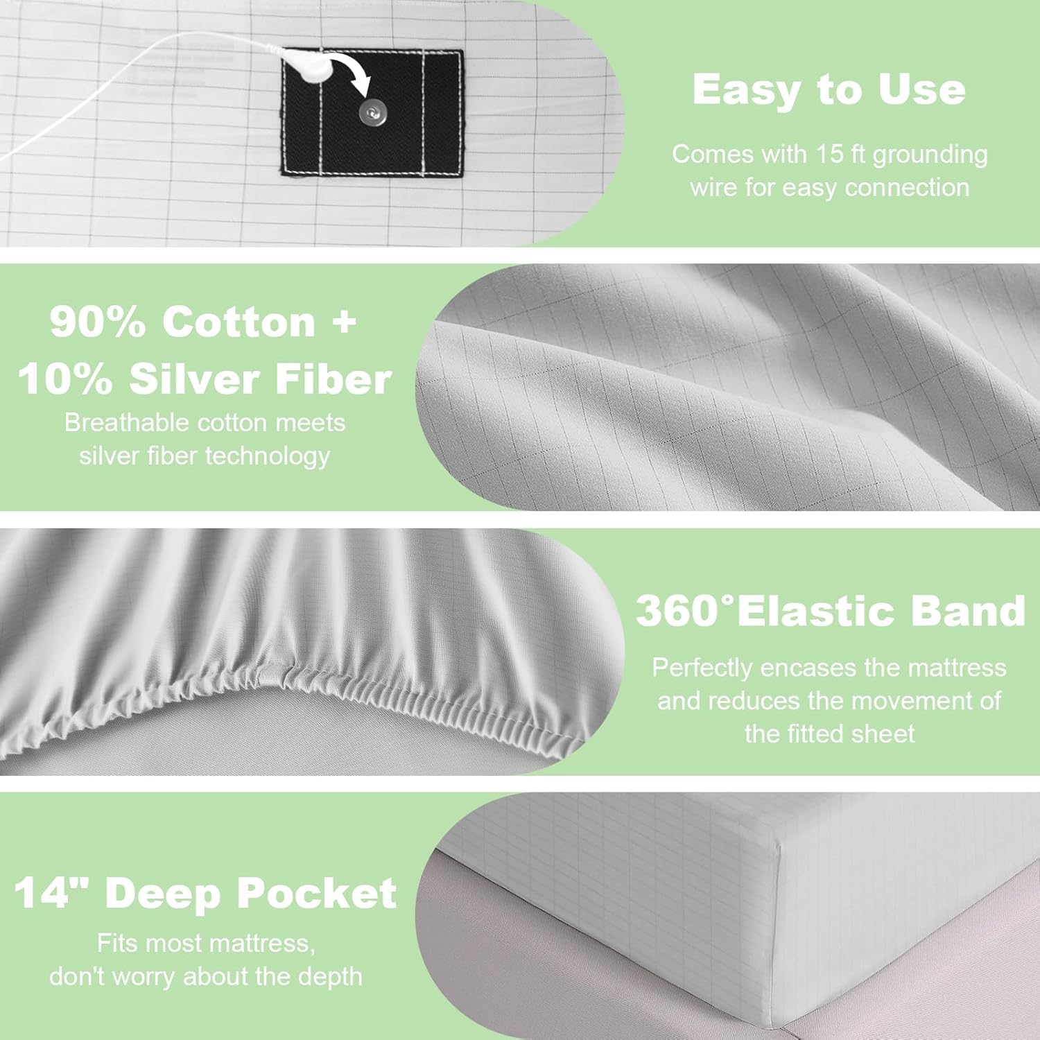 Grounding Sheets Twin Size Premium Cotton for Healthy Sleep Therapy, Deep Pocket Grounding Fitted Sheets Includes Grounding Cord (Beige, Twin -39"x75"x14")
