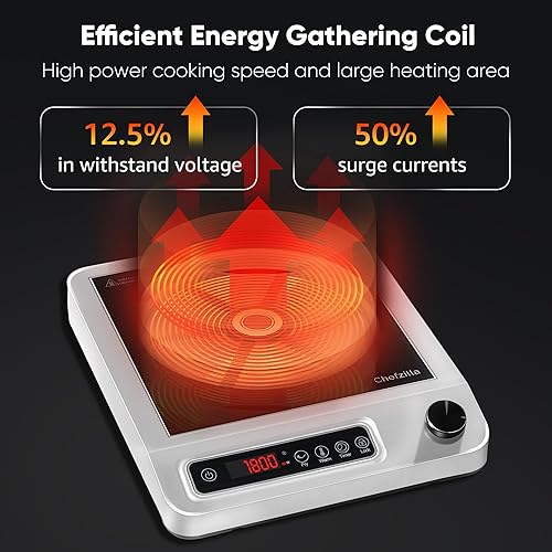 Miniatura 6 de Chefzilla Quemador eléctrico de una sola inducción de 1200 W, platos calientes de calentamiento rápido para cocinar, quemadores eléctricos