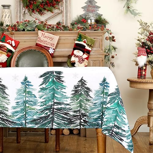 ARKENY ATC460-84 - Mantel de Navidad rectangular de 60 x 84 pulgadas, diseño de copo de nieve de nieve, árbol de Navidad, decoración de interiores y disponible en Yaxa Peru