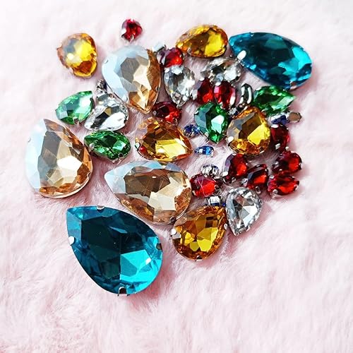 Miniatura 2 de 50 diamantes de imitación de cristal con forma de gota de agua para ropa de manualidades, piedras preciosas mixtas de parte trasera plana de 7