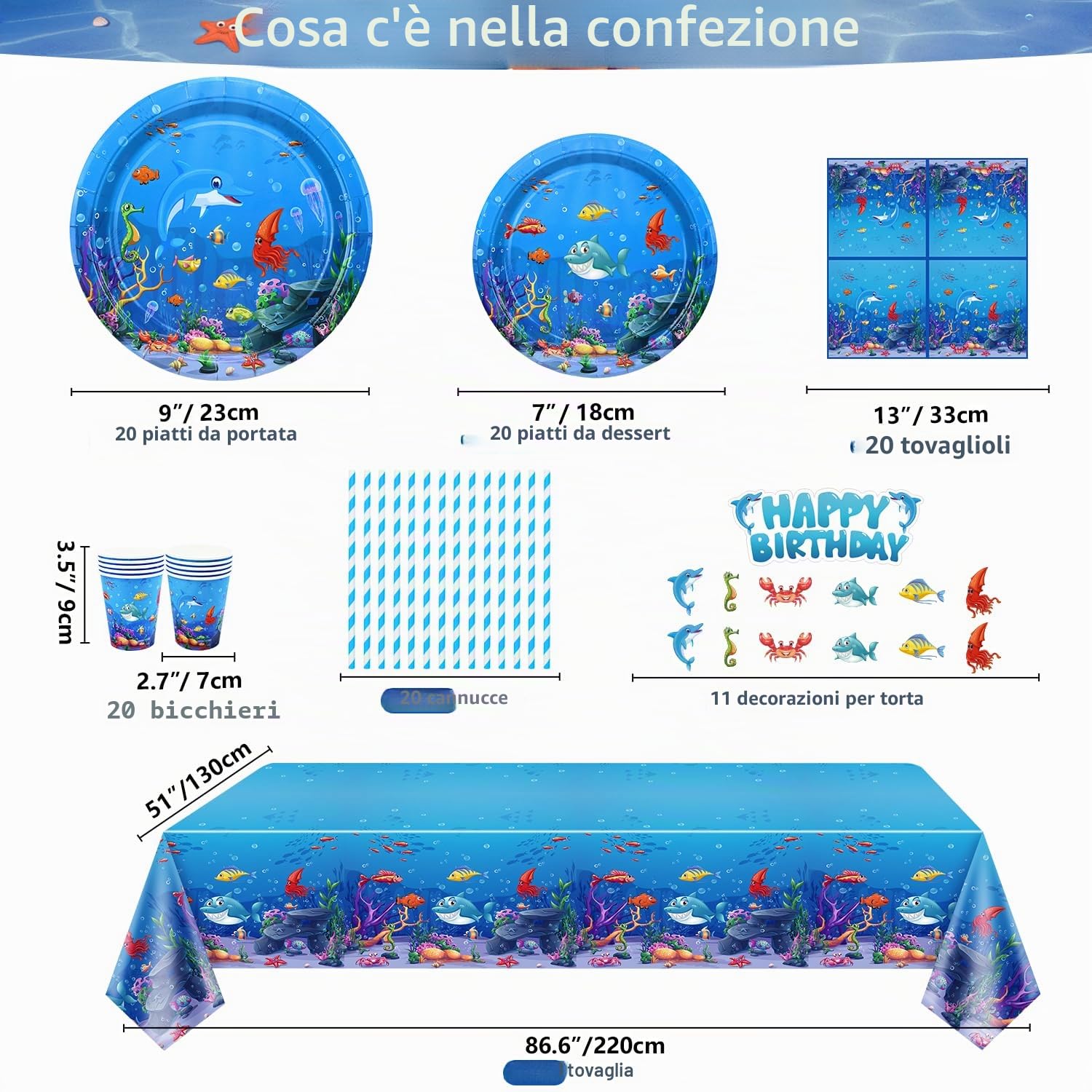 186 pezzi sotto il mare accessori per feste oceano mare piatti tovaglioli tovaglie striscioni palloncini decorazione per torte per il mondo sottomarino compleanno decorazioni