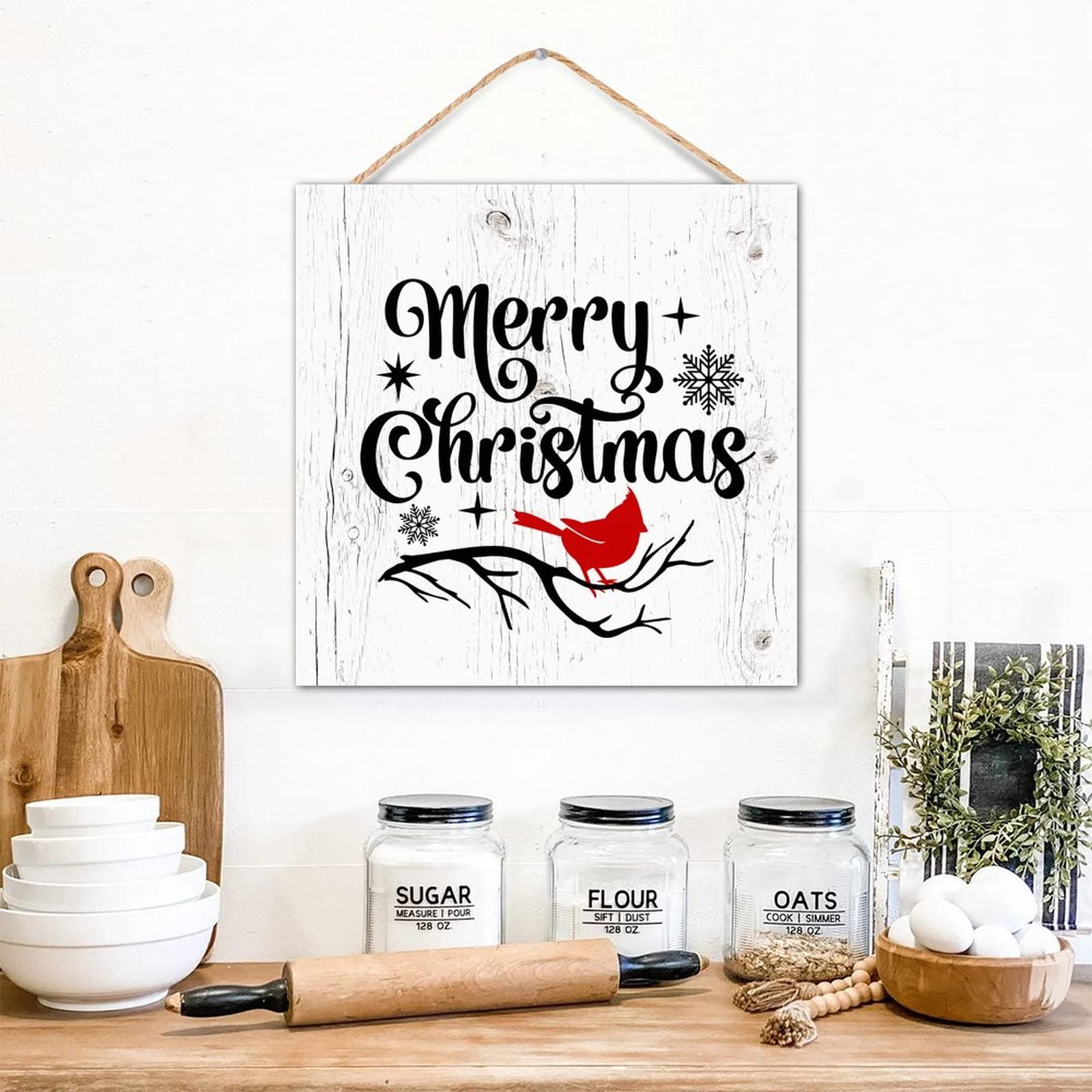 Cadeau commémoratif rouge cardinal et panneau décoratif de Noël en bois