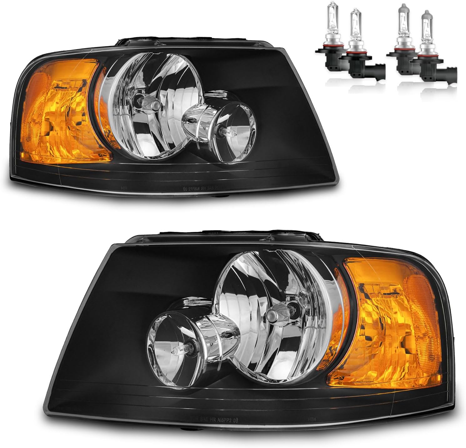 Headlights Assembly for 2003-2006 Ford Expedition Halogen Headlamp Replacement, High/Low Beam W/Bulbs, Driver&Passenger Side