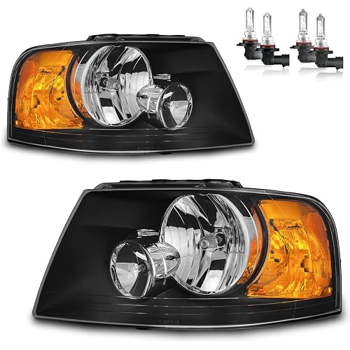 Headlights Assembly for 2003-2006 Ford Expedition Halogen Headlamp Replacement, High/Low Beam W/Bulbs, Driver&Passenger Side