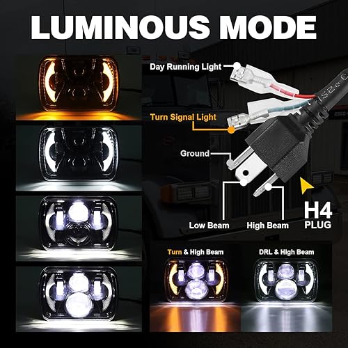 Miniatura 2 de Faros delanteros LED H6054 de 5 x 7 x 6 pulgadas, kit de repuesto de luces LED rectangulares con DRLseñal de giro de 6500 K, blanco frío, compatible