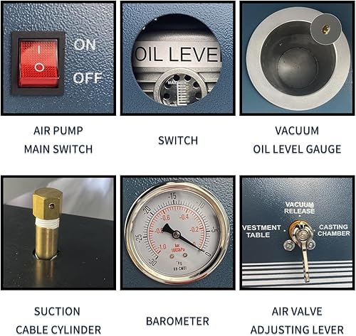 Miniatura 6 de HIPOGT Máquina de fundición de inversión al vacío 12 HP, 3 CFM combinación de fundición de cera perdida 2L con un frasco de campana de 9 "x 8" para