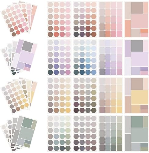 Toplive Morandi - 16 hojas de puntos y calcomanías cuadradas adhesivas decorativas, etiquetas de decoración degradadas para artes, manualidades,