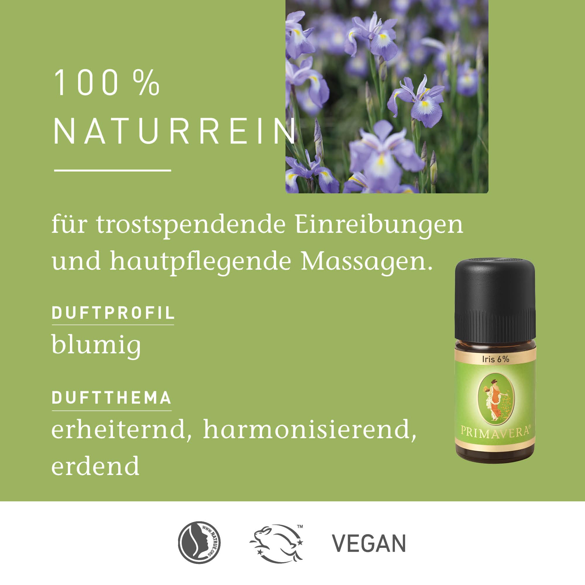 PRIMAVERA Ätherisches Öl Iris 6% 5 ml - Naturreines Duftöl für Aromatherapie - Blumig, Veilchenartig, Tröstend - Vegan
