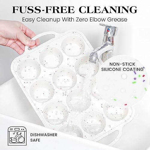 Miniatura 8 de 2 moldes de silicona para magdalenas para hornear con marco de metal, antiadherente para 12 tazas de tamaño regular, bandeja de silicona para