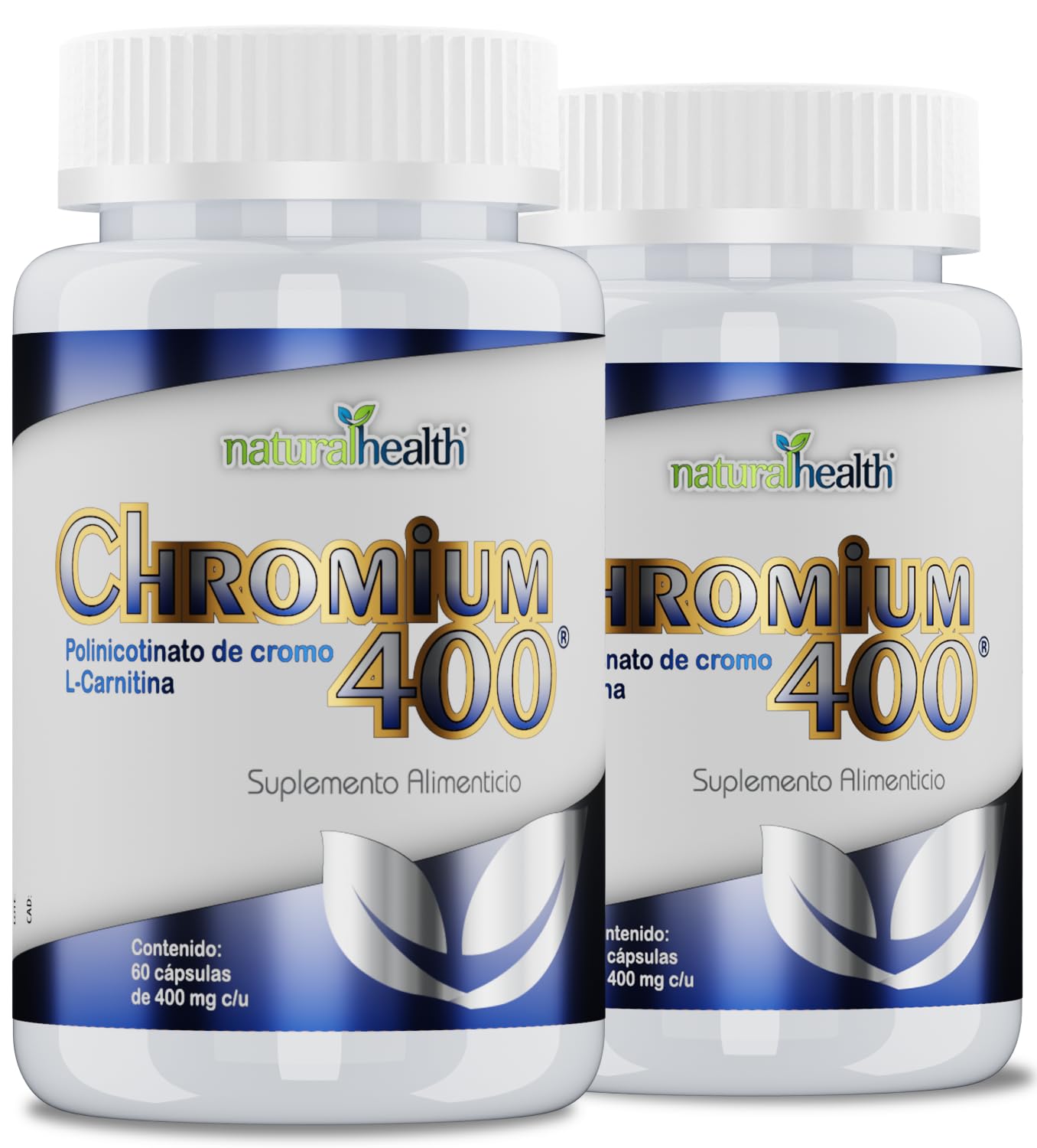 Natural Health Chromium 400 | Suplemento Alimenticio con Polinicotinato de Cromo y L-Carnitina Duopack