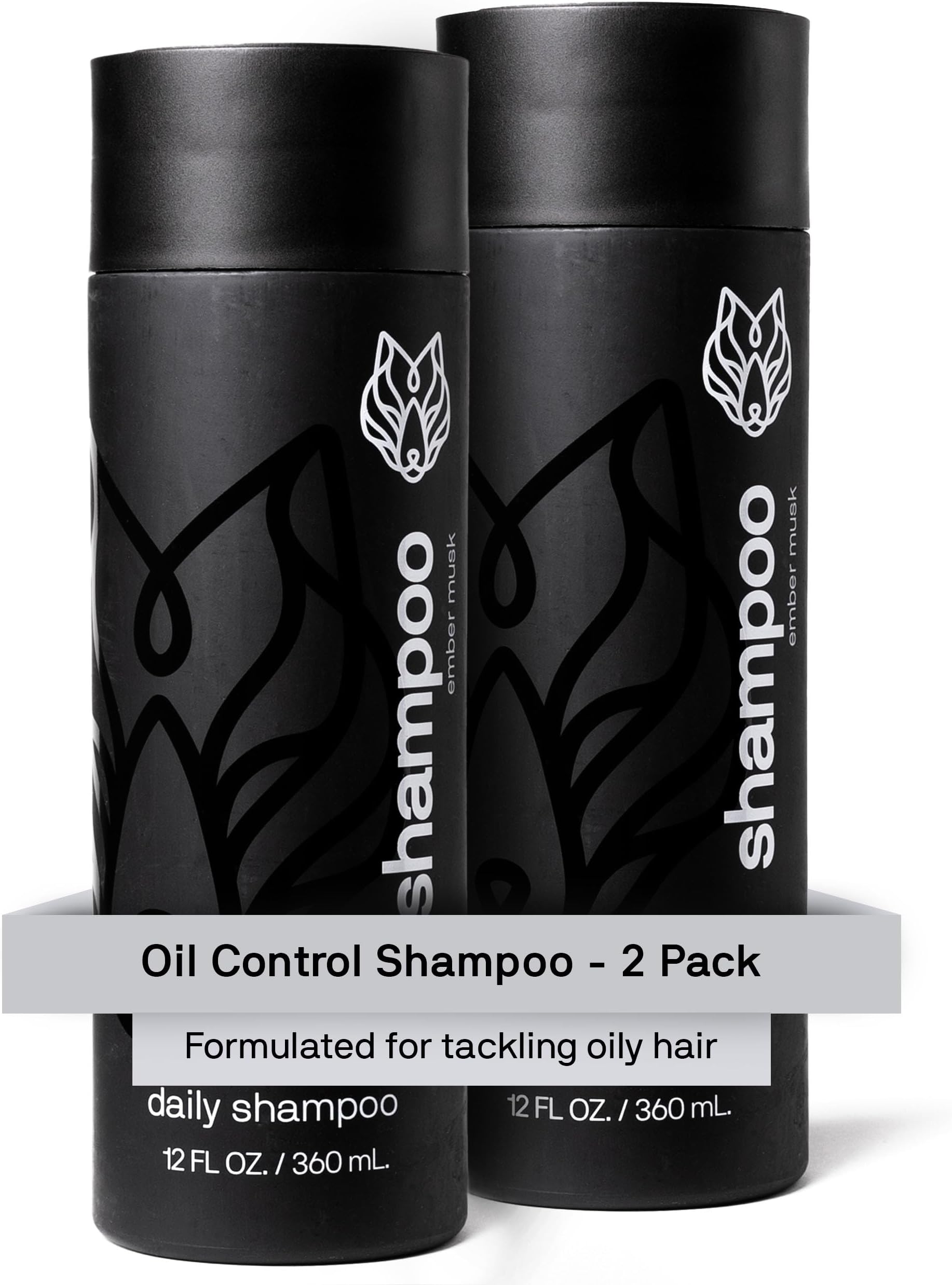 2-Pack Mens Shampoo for Oily Hair, 12 Fl Oz - Charcoal-Infused Oil Control Shampoo with Moisturizing & Deep Cleansing Formula Hydrates & Nourishes Scalp - Daily Hair Care for Men