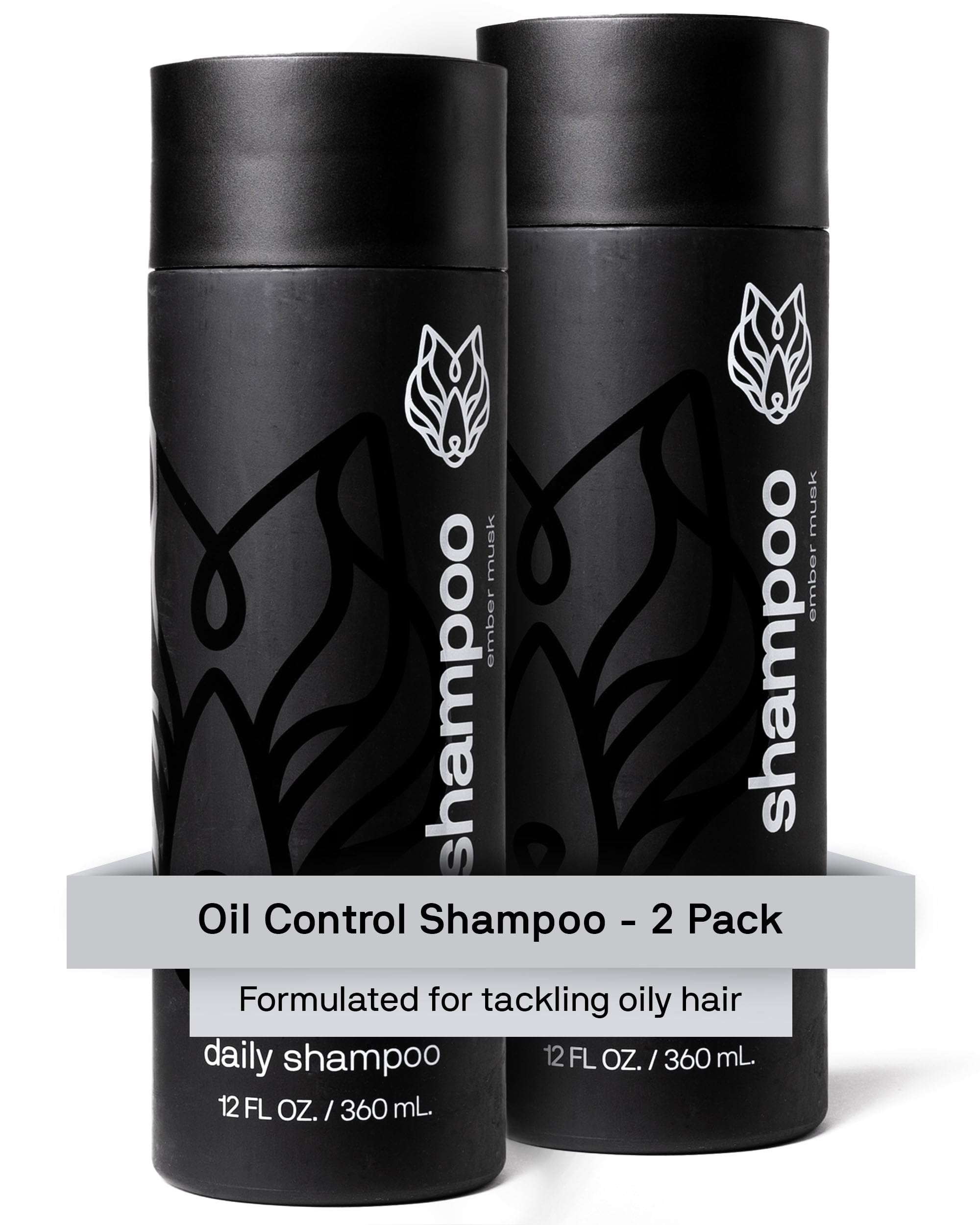 Black Wolf 2-Pack Mens Shampoo for Oily Hair, 12 Fl Oz - Charcoal-Infused Oil Control Shampoo with Moisturizing & Deep Cleansing Formula Hydrates & Nourishes Scalp - Daily Hair Care for Men