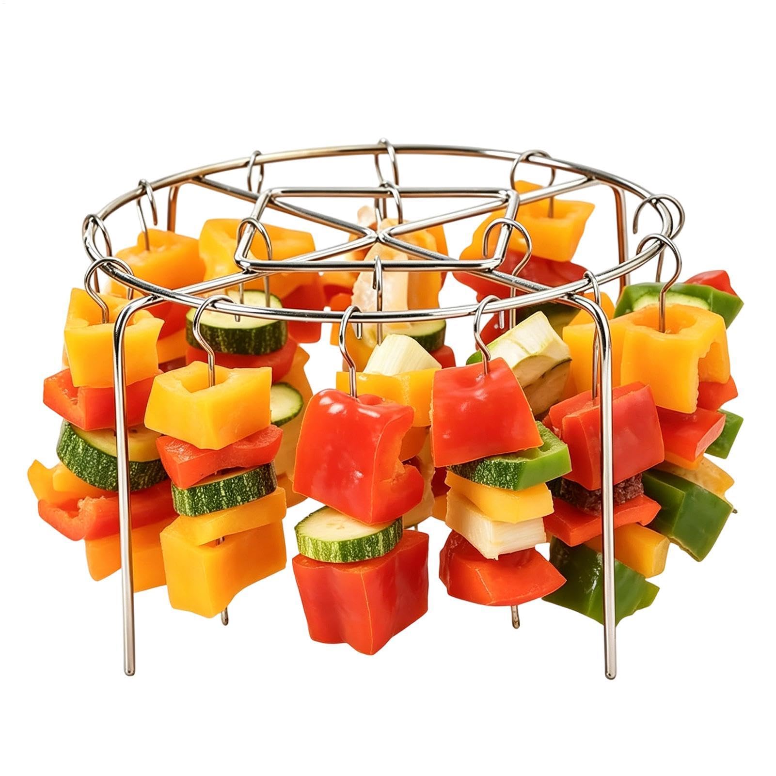 Air Fryer Grill Rack With 24 Skewers, Vertical Meat Skewers & Round Hanging Stand, Stainless Steel Grill Accessories For Air Fryers