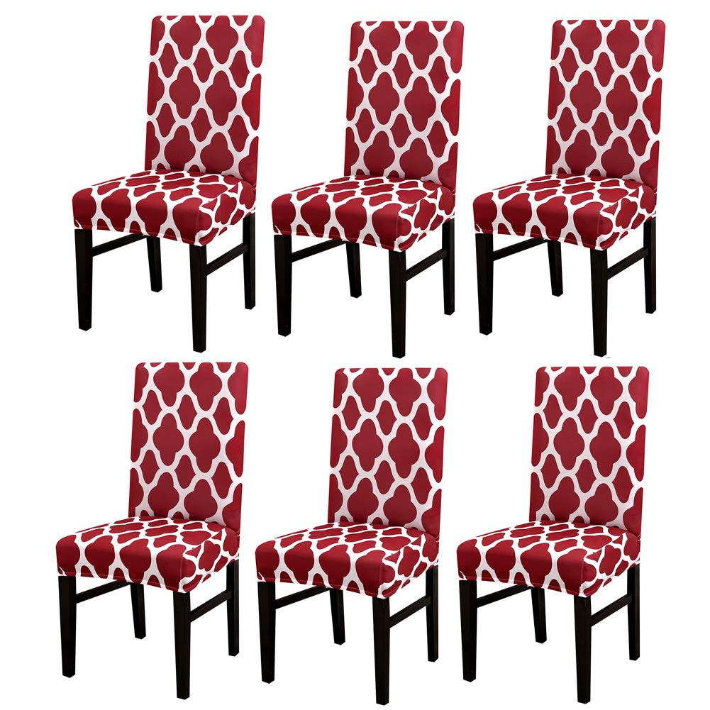 MIFXIN Dining Chair Cover Stretch Kitchen Chair Slipcover Elastic Spandex Removable Washable Chair Furniture Protector Seat Cover for Dining Room Banquet Ceremony Hotel Party (6 Pcs, Red+White)