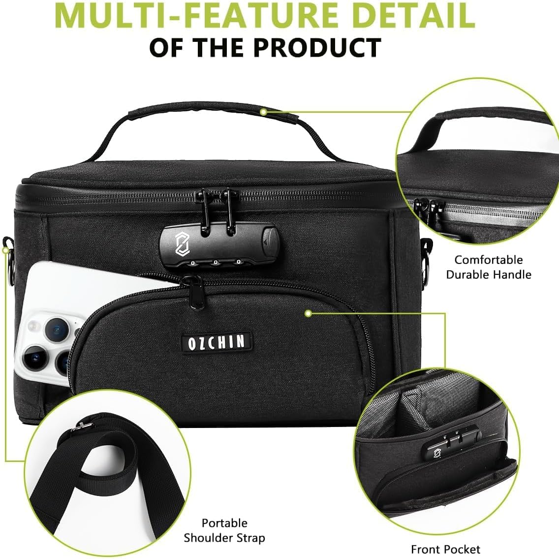 OZCHIN Smell Proof Bag with Combination Lock, Smell Proof Box Activated Carbon Fiber Smoking Accessories, Smell Proof Container, Great Gifts for Father’s Day, Premium Odor Proof Bag