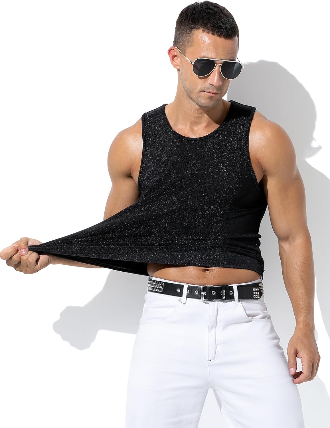 Arjen Kroos Men's Sparkling Party Tank Top Glitter Nightclub Vest for Rave & Stage Performances - Image 4
