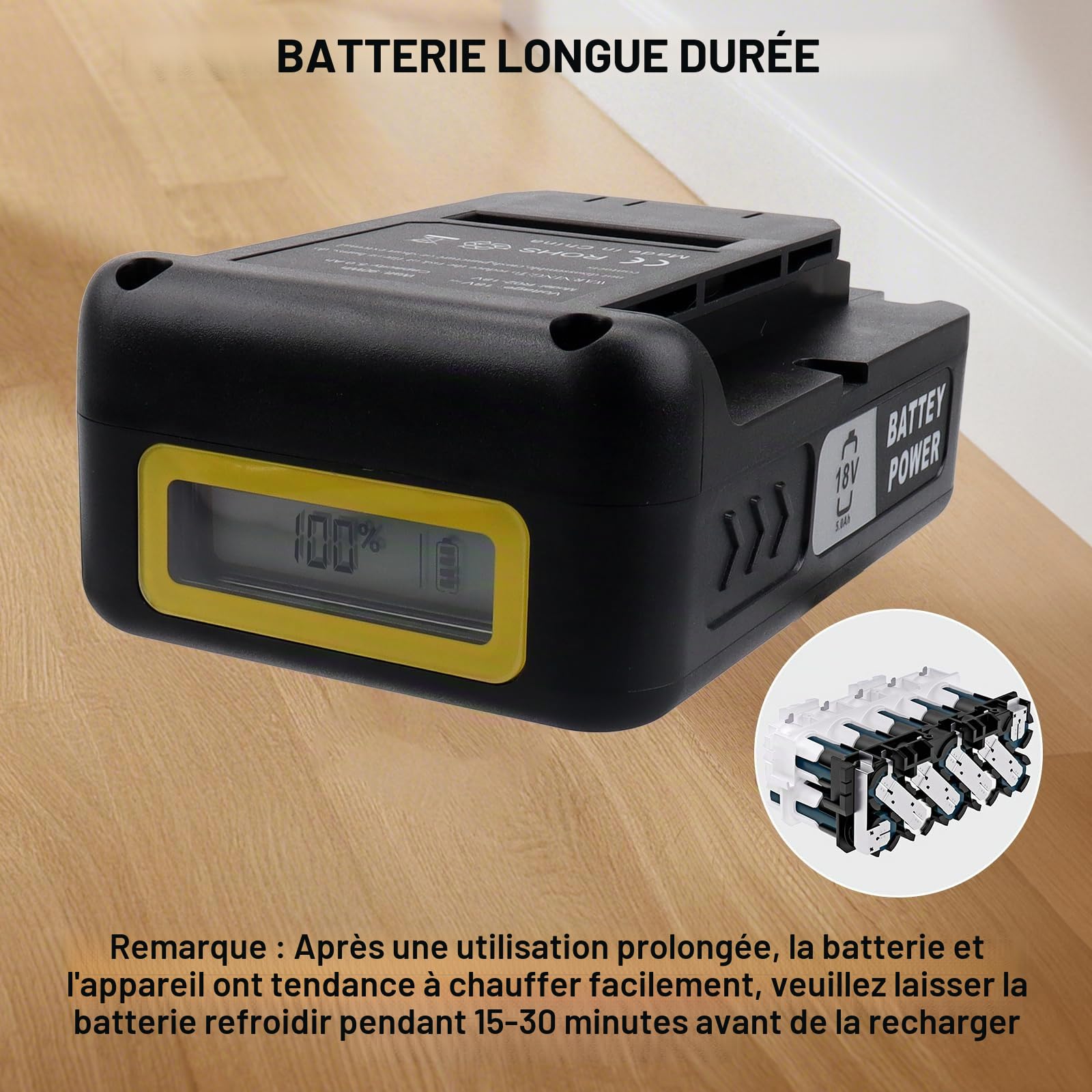 Batterie de remplacement MXJFYY 18 V 5 000 mAh pour Kärcher Battery Power 18/50, batterie lithium-ion 5 Ah compatible avec tous les outils électriques Kärcher de la série 18 V pour la maison et le jar