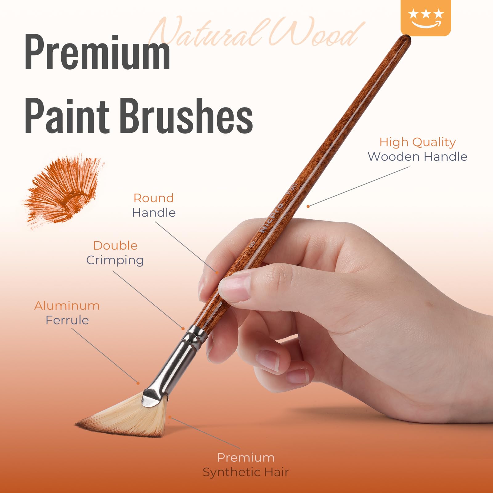 Nicpro Set di 30 pennelli professionali per pittura acrilica e ad olio | Setole sintetiche che non perdono, funzionano per acrilico, olio, acquerello, guazzo, include custodia autoportante e spatola