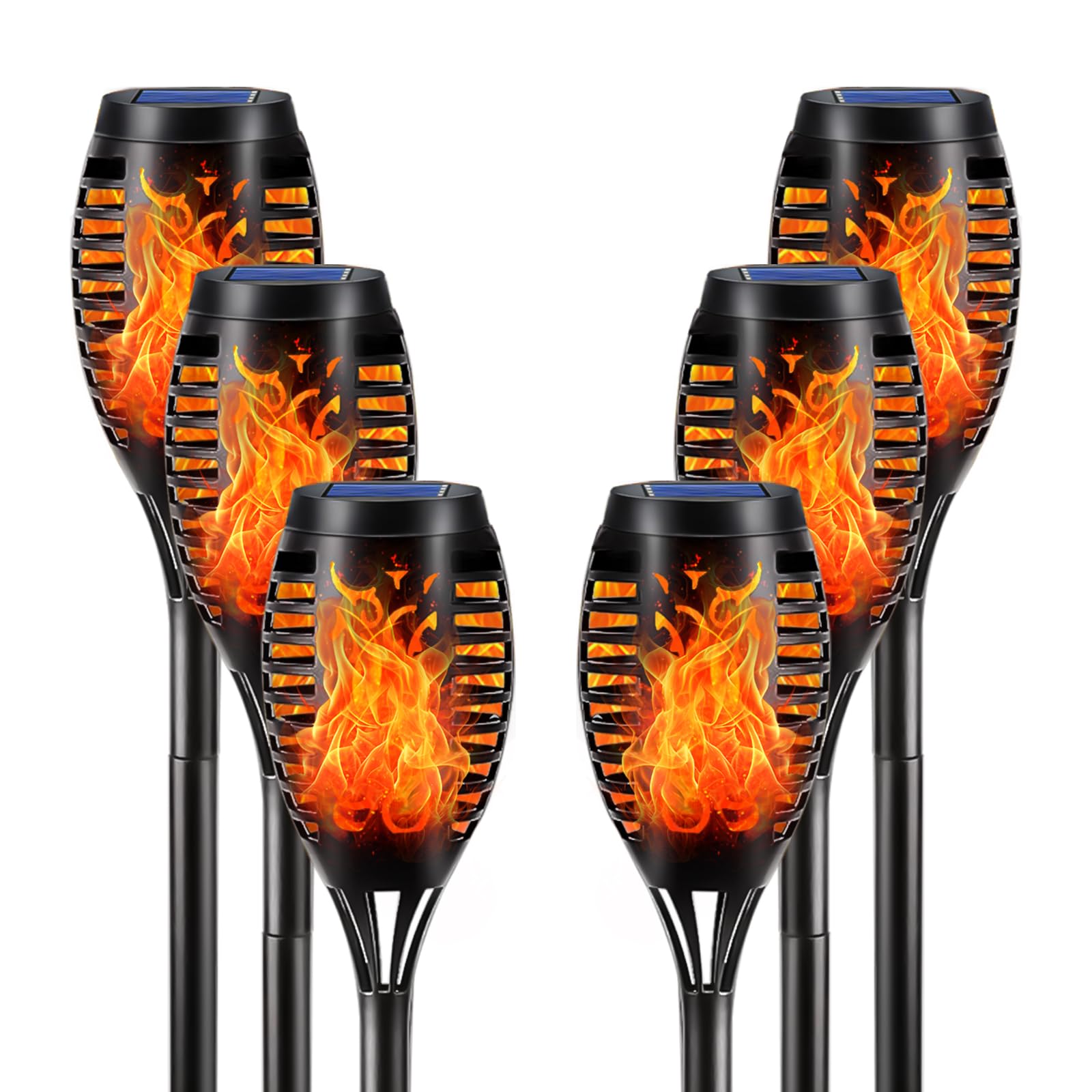 LQWELL® Solarleuchten Solar Fackellicht für Außen Garten 6 Stück 12 LED Solarlampe mit Realistischer Flammeneffekt IP65 Wasserdicht Gartenfackeln Solar Weg Hinterhöfe Rasen Beleuchtung (6 Stück)