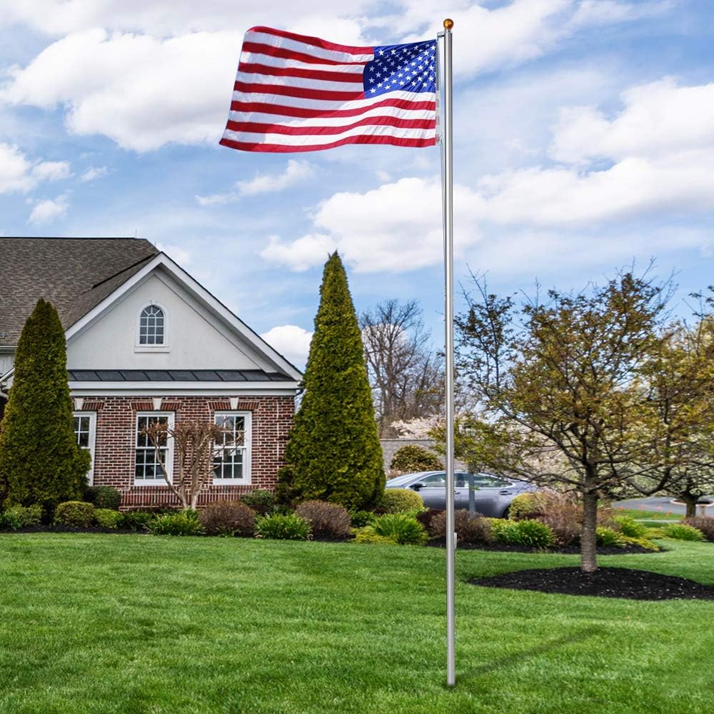 F2C 16FT Sectional Flagpole Kit Outdoor Halyard Pole W/ 1 US 3'x5' Flag