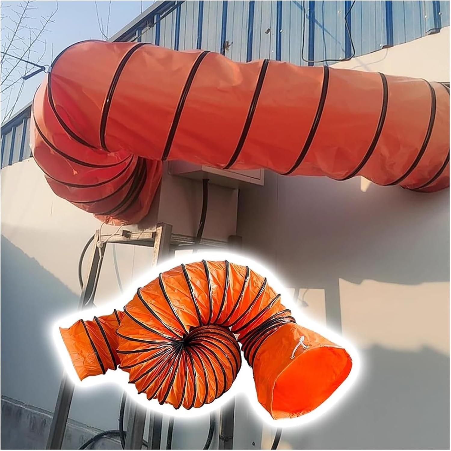 PVC 6 10 16 33ft Ducting Hose, Heat-Resistant, Folding Exhaust Duct with Adjustable Rope D-Ring, for Ventilation and air Exchange in environments Such as Tunnels(6.6ft,Diameter -150 mm)