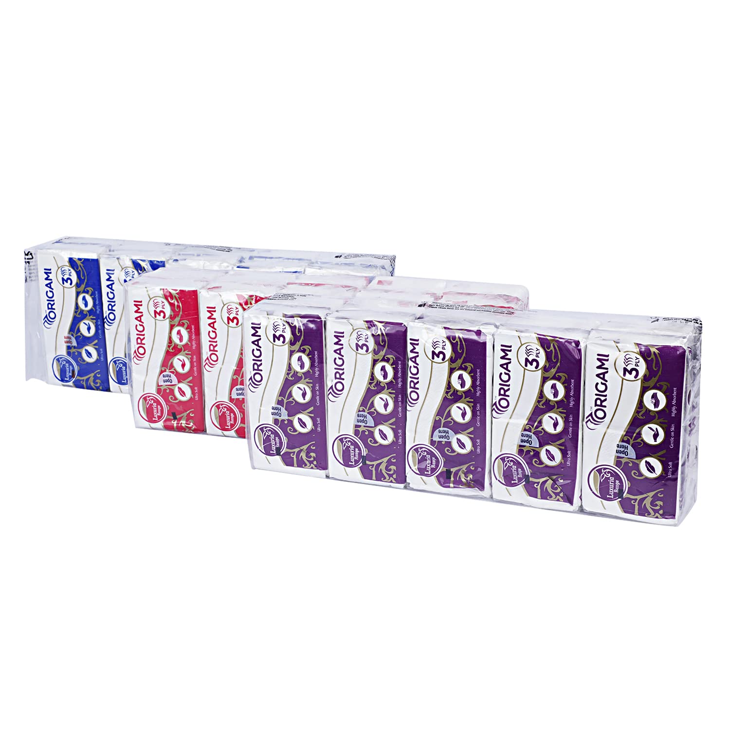 Origami 3 Ply Pocket Hanky Tissue Paper - Pack of 30 (10 Pulls Per Roll, 300 Sheets) - Image 2 thumbnail