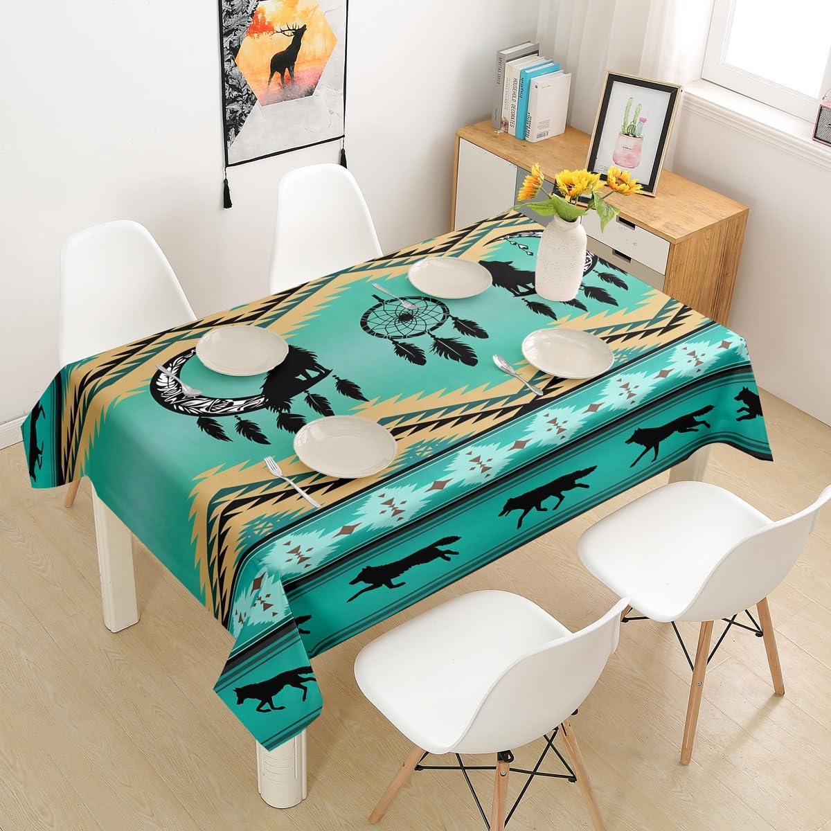 Aztec Table Cover Ethnic Tribal Arrow Tablecloths,Vintage Southwestern Native Bohemian Table Clothes 55"X71",Western Star Exotic Geometric Diamond Stripes Table Accessories,Red and Black