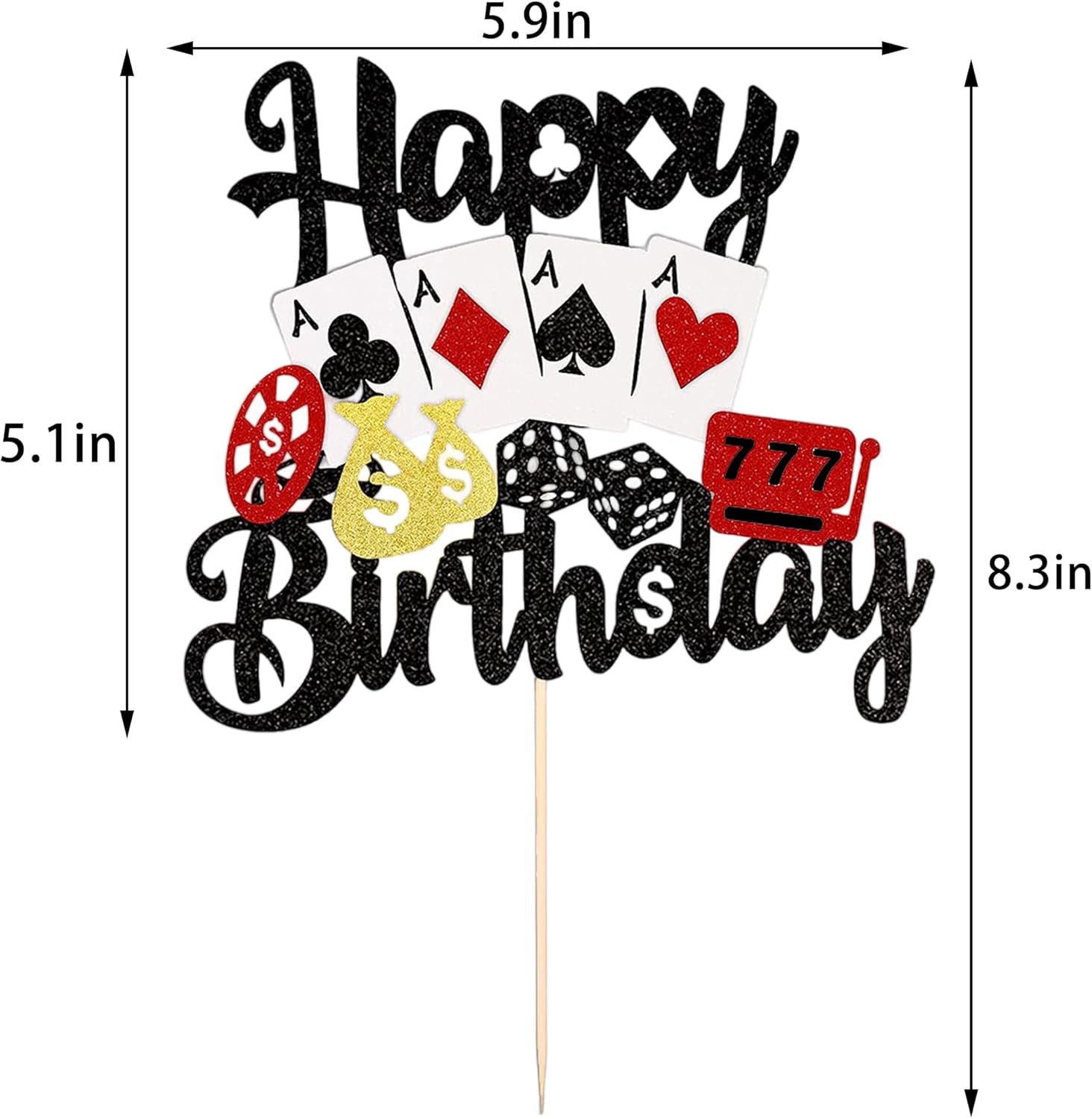 1 PCS Casino Cake Topper, Poker Chip Pattern Cake Topper Game Chips Player Happy Birthday Cake Decorations for Las Vegas Casino Night Theme Birthday Party Supplies