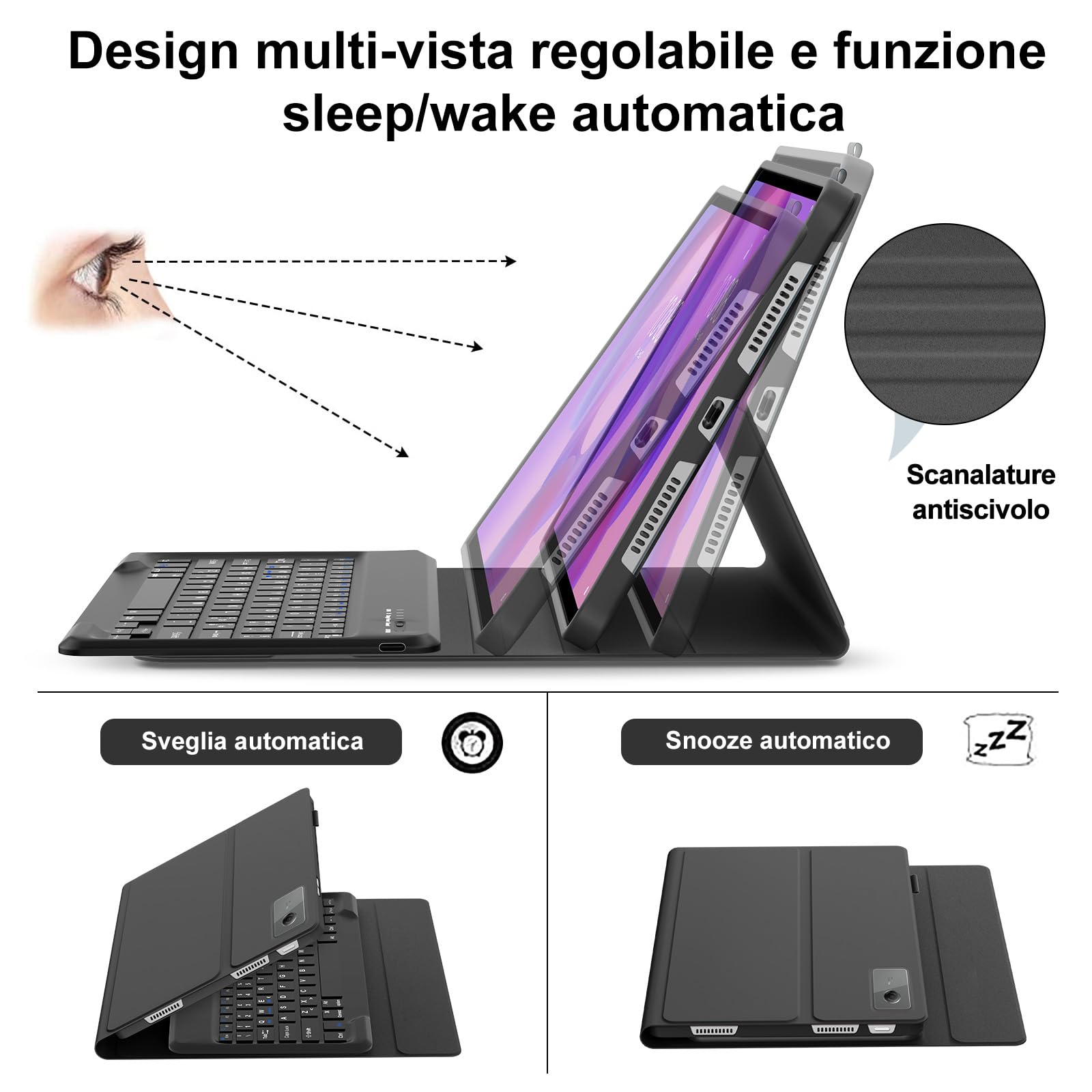 IVEOPPE Tastiera per Lenovo Idea Tab Plus 12.1" 2025, Cover Tastiera Italiano QWERTY, Senza Fili Bluetooth Staccabile Custodia Keyboard per Lenovo Idea Tab Plus 12.1 Pollici 2025, Nero