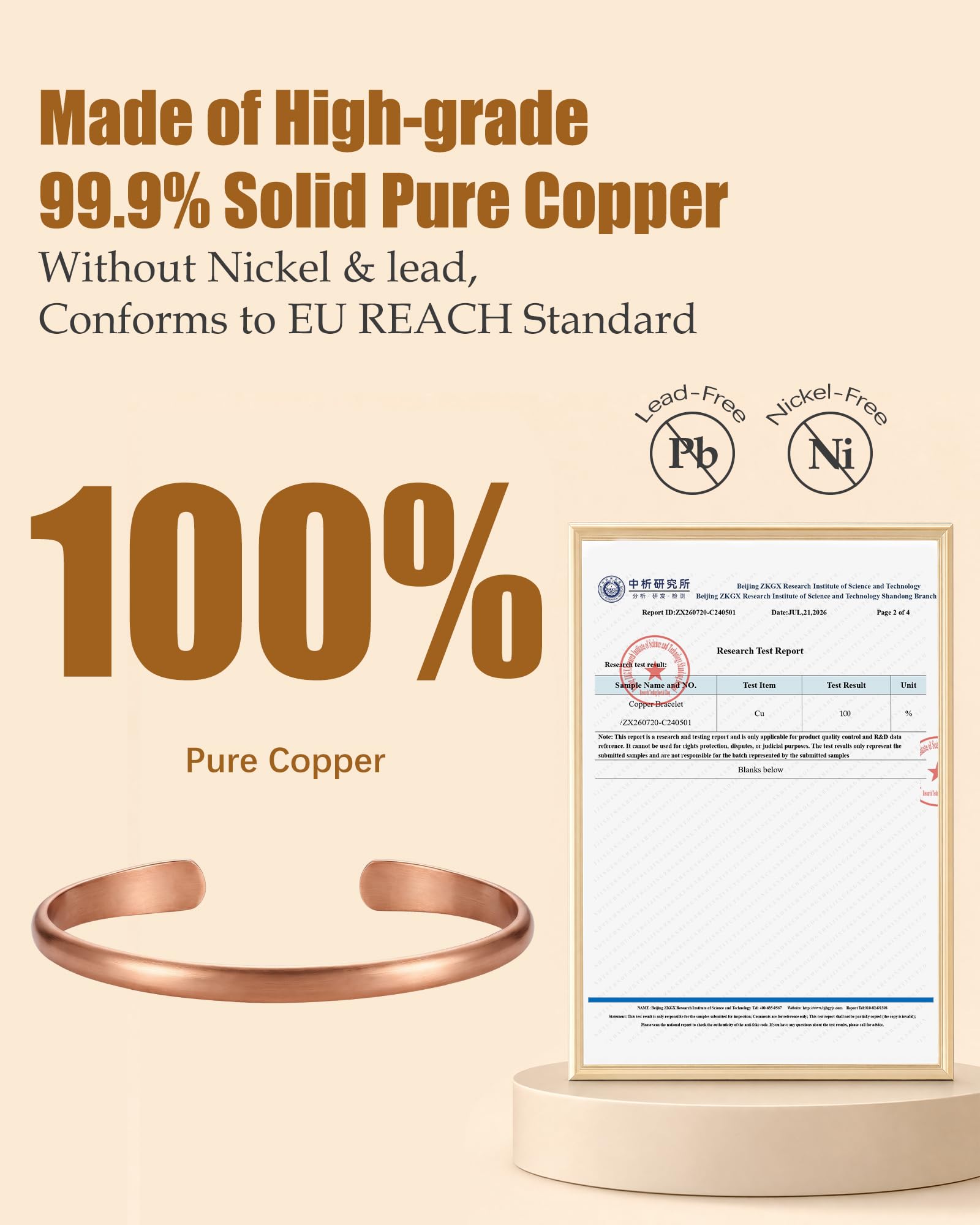 Jeracol Pulsera de cobre para mujeres y hombres, 100% cobre puro sólido