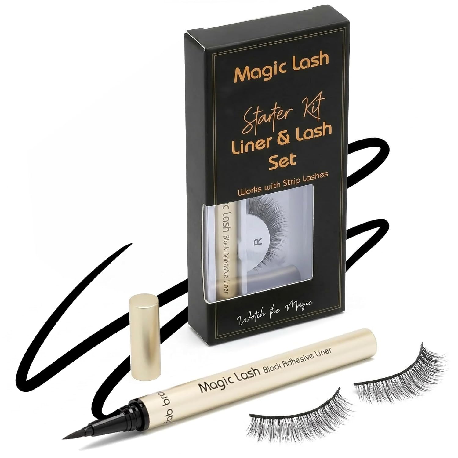 Fab Brows Magic Lash Kit | False Eyelashes & Magic Adhesive Eyeliner | Quick Dry, Easy to Use, All-Day Wear | Natural-Looking, Reusable Strip Lashes | Magnetic Eyelashes Alternative | Glueless Lashes