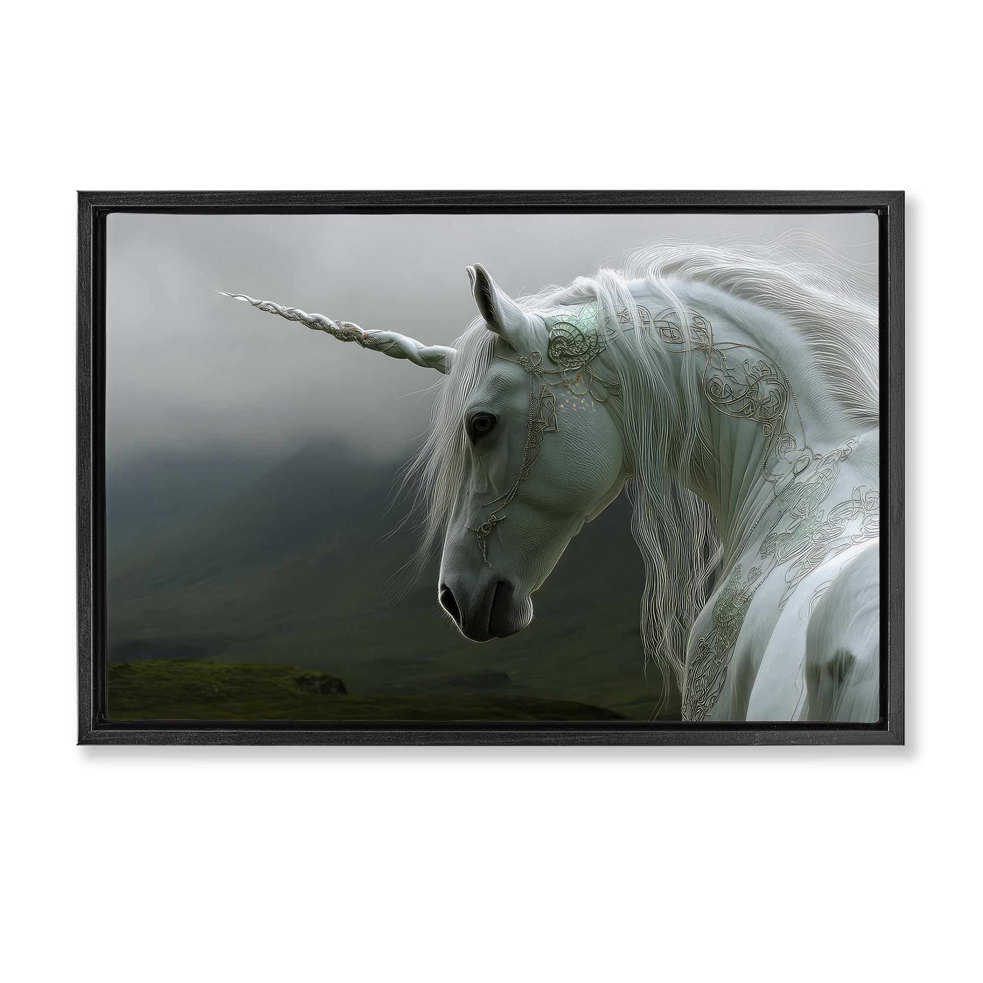 Stupell Industries Jet Black (Matte) Dreamy Celtic Unicorn Fantasy, 16 X 24 Inch Canvas In Floater Frame