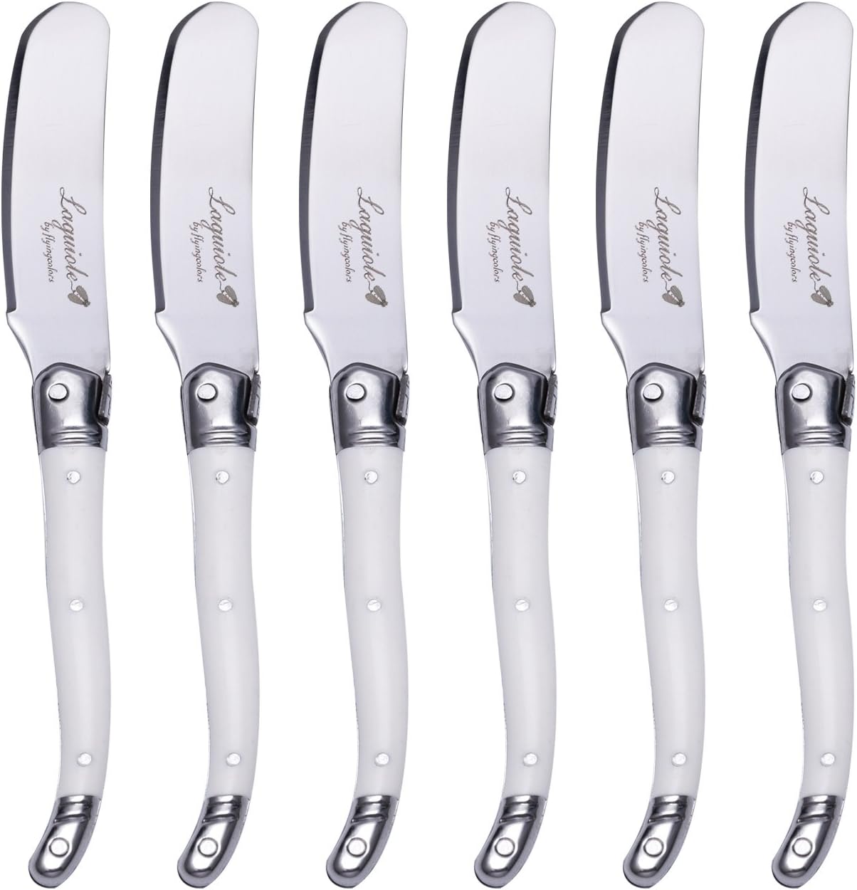 FLYINGCOLORSLaguiole Cheese Knife Butter Spreaders Knife Set. Stainless Steel, White Color Handle, 6 Pieces