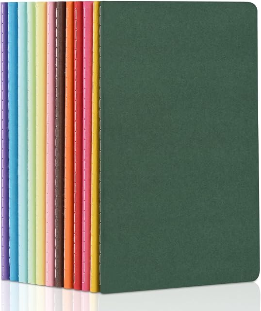 ZCZN 12 Pack en vrac de carnets blancs colorés, A5 Journaux avec 12 Couleurs, 60 Pages/30 Feuilles, 8.3x5.5 pouces, papier ordinaire, carnets de voyage pour le travail & École