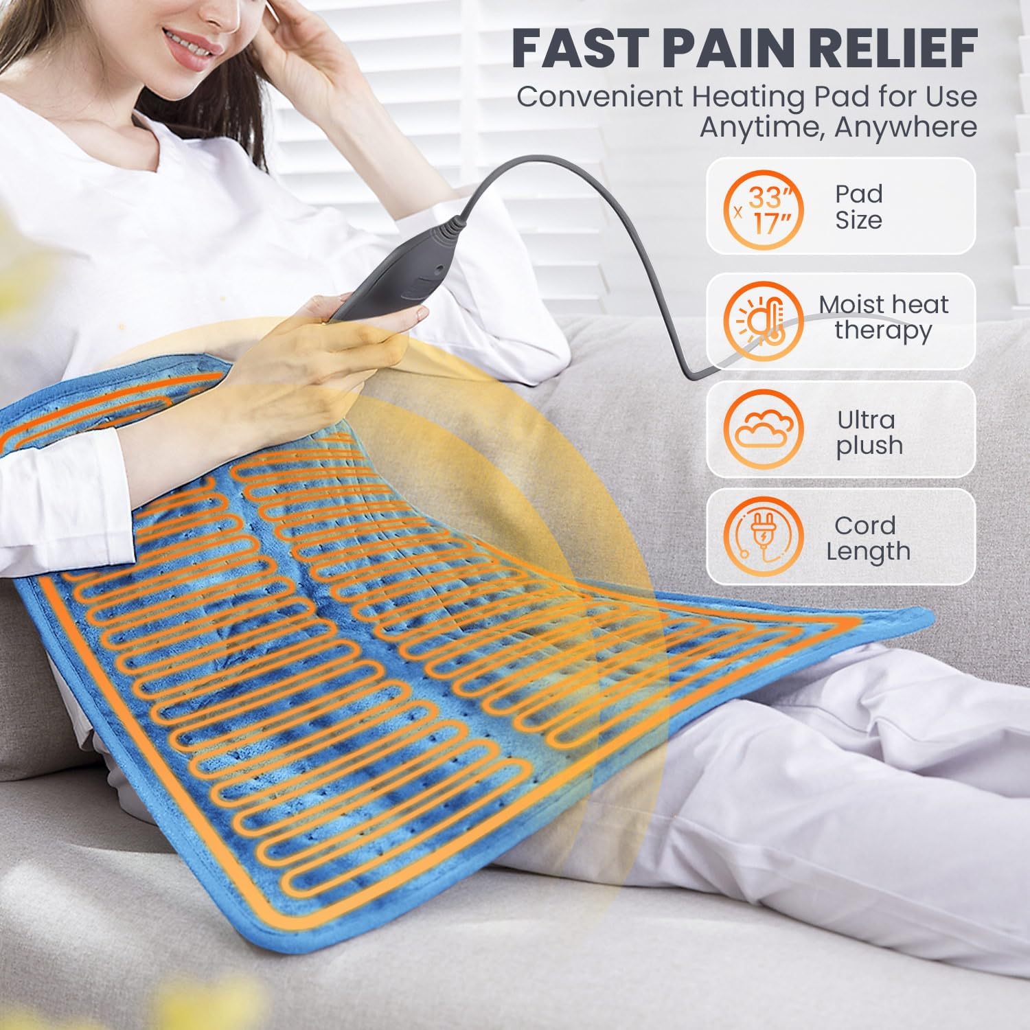 Heating Pad - Electric Heating Pad for Back Pain and Cramps Relief, Moist Heat Pad for Shoulder, Knee, Neck, 6 Heat Settings & Auto Shut Off and Machine Washable, 33" x 17" image 2