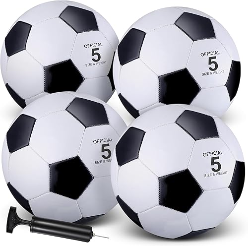 4 pelotas de fútbol con inflador, tamaño oficial, para deportes en interiores y exteriores, para niños y adultos, jugadores, entrenamiento, regalo