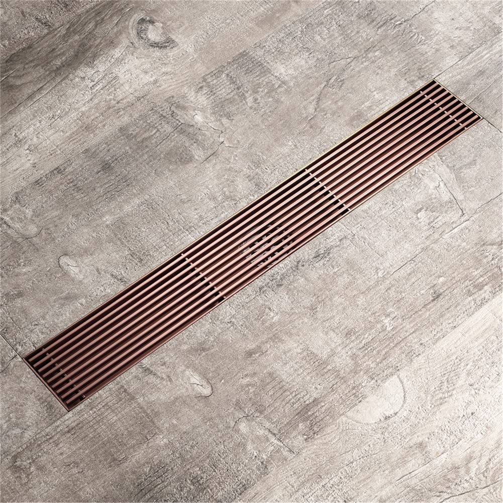 Drain de Sol de Ligne 68x600mm, Drain de Douche en Acier Inoxydable pour Salle de Bain, Filtre à eaux usées avec Couvercle Amovible et vanne en T, Or Rose
