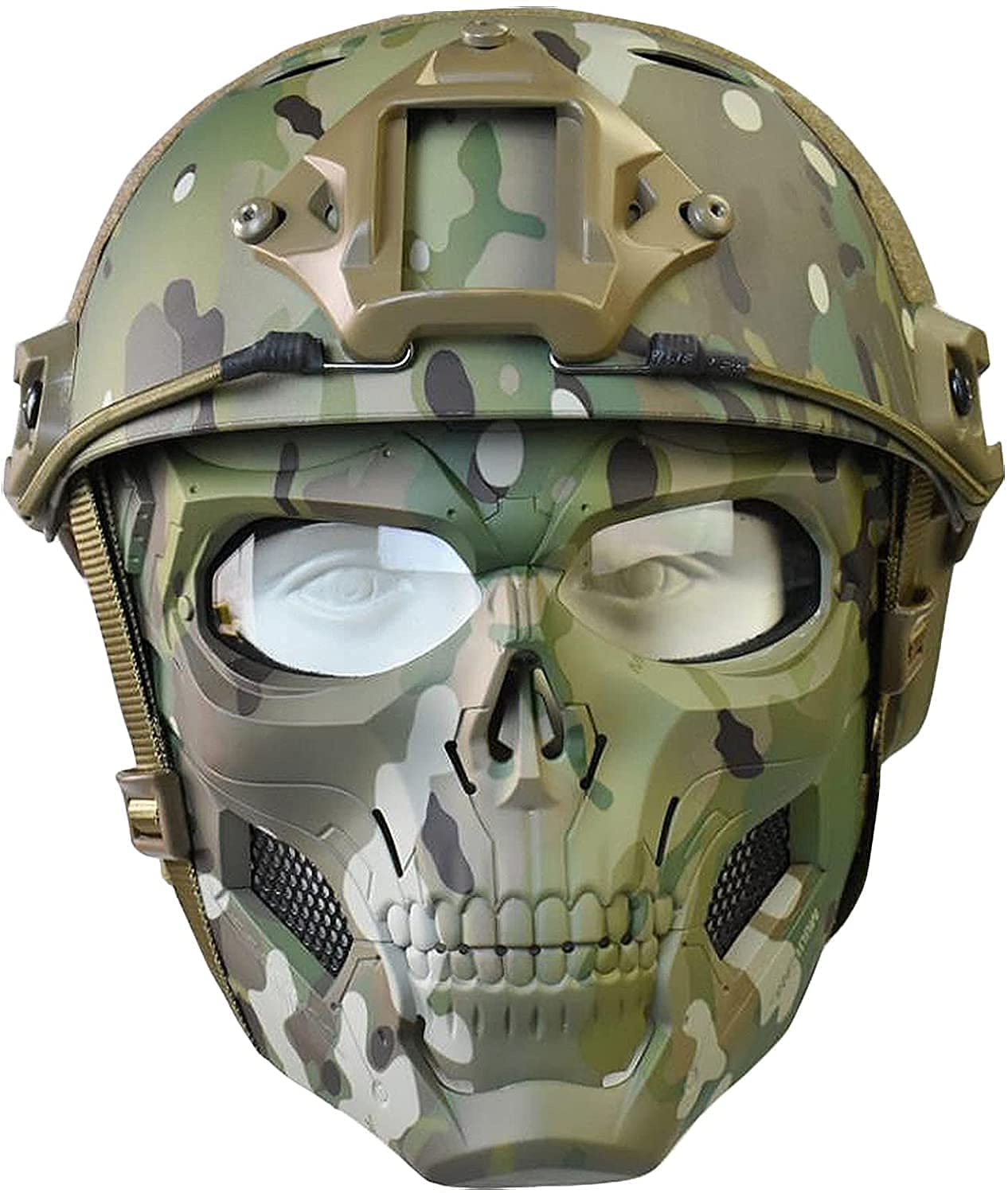 PJ Tactical Protective Helmet and Skull Mask Set, with Adjustable Full-Face Protective Mask Suitable for Such As Paintball Shooting, CS Games, Costume Parties Fast Helmet