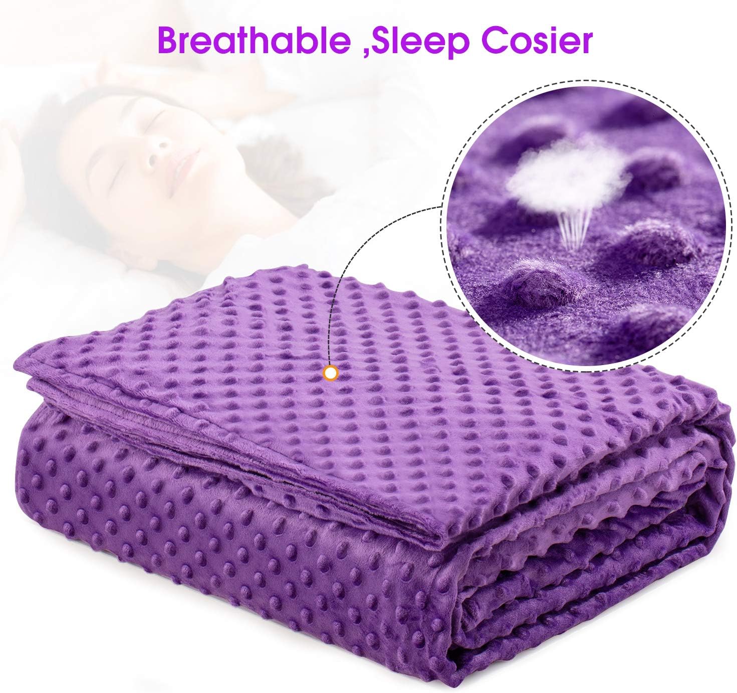 Acdyion Weighted Blankets Removable Duvet Cover for Adults Twin Size (48″x72″),Heavy Blanket Duvet Cover with Soft and Comfort Minky with 12 Ties,Machine Washable Soft Weighted Blanket Cover (Purple)