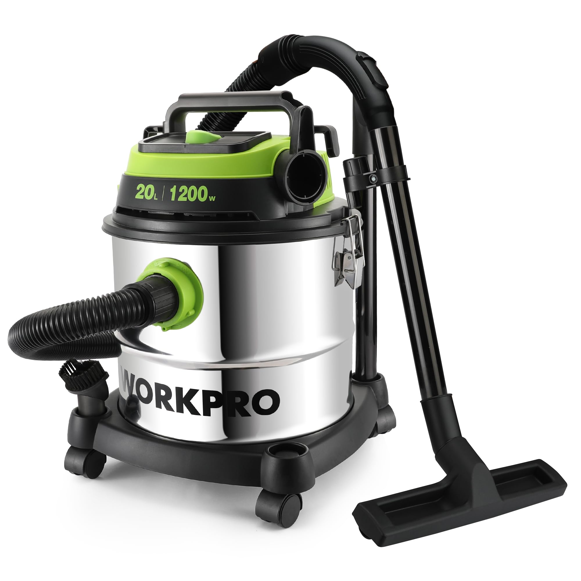 WORKPRO 1200 W 20 L Wet and Dry Vacuum Cleaner with HEPA, 3-in-1 Blower Function, Powerful Industrial Dust Extractor with Stainless Steel Tank for Indoor & Outdoor Cleaning