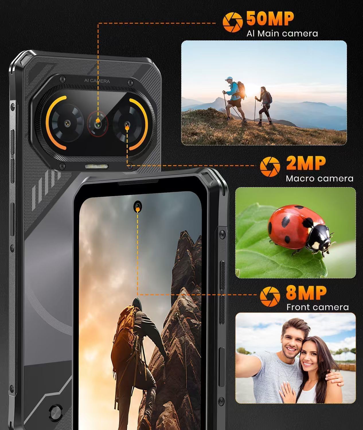 FOSSIBOT F114 28GB+256GB Rugged Phone-120Hz+6.67" Gorilla Glass, Slim 10.8mm Cell Phone Unlocked, Android 15 Waterproof Smartphone, 50MP AI Camera, 5000mAh Dual SIM 4G T-Mobile/NFC/IP68/IP69K(2026) | 28GB+256GB/2TB, 120Hz Gorilla Glass, 10.8mm Slim Rugged, Android 15 OS