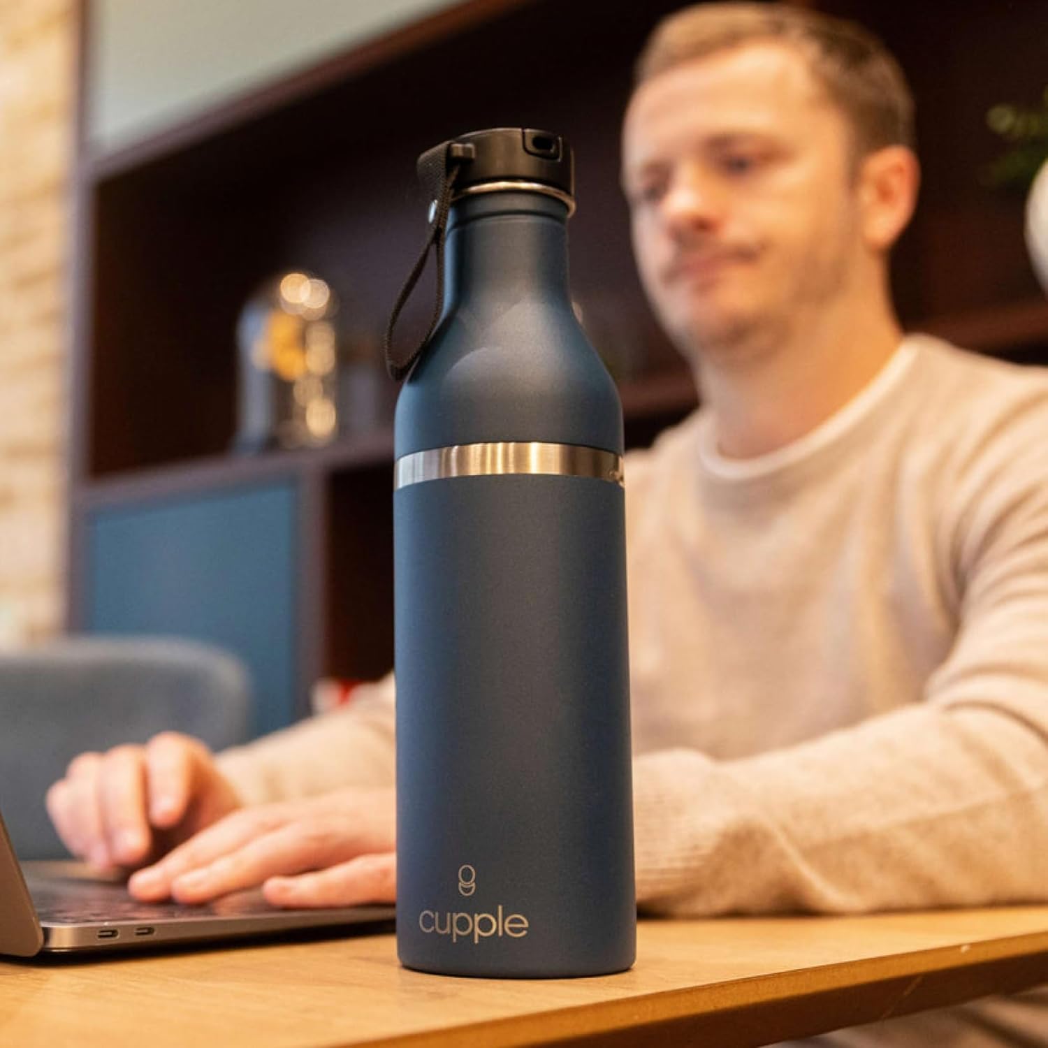 Bottle + Cup, 2-in-1 Leak Proof & Stainless Steel, 18 oz Bottle + 12 oz Insulated Cup for Hot or Cold Drinks, BPA-Free, Fits Most Cup Holders (Midnight Blue)