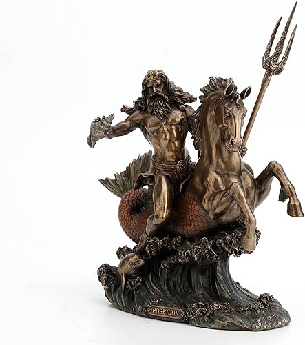Miniatura 1 de Veronese Design Poseidon - Estatua de resina de hipocampo con Tridente, acabado en bronce